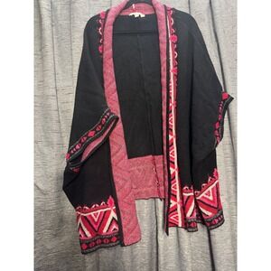 The Pioneer Woman Poncho Aztec Print Cardigan‎ Sweater Shawl Pink Black Size XXL